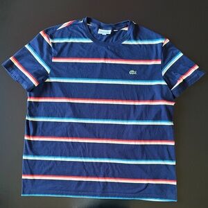 Lacoste V Neck T-Shirt - Size XXXL - Blue w/ Multi Color Stripes